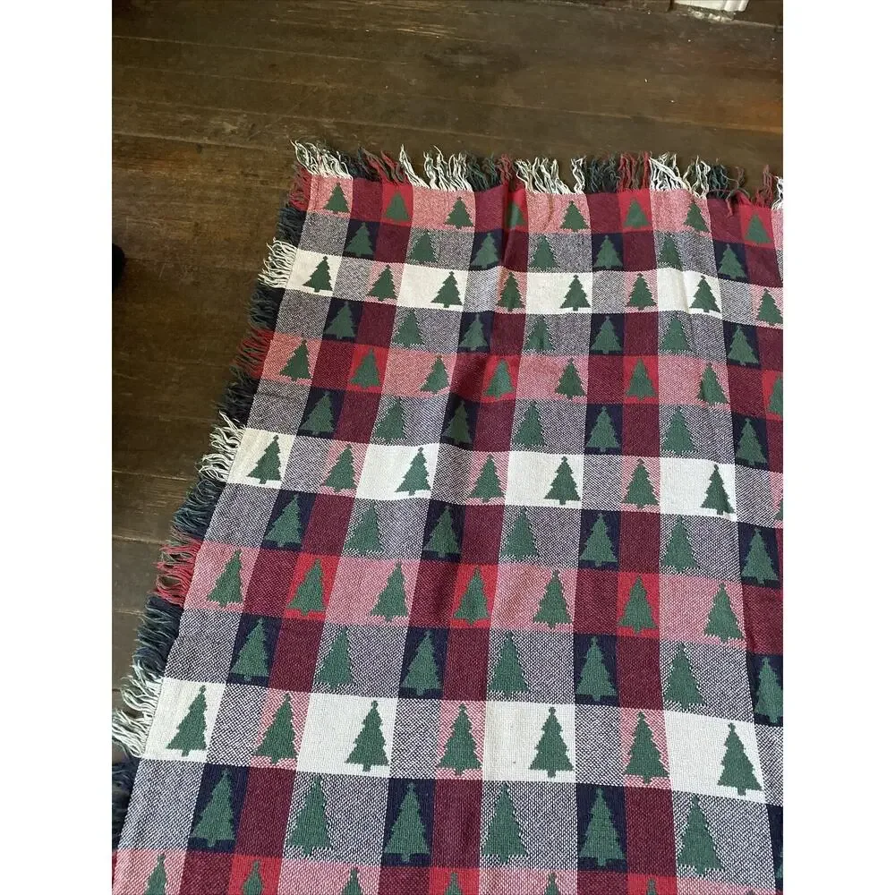 Afghan Knitted Throw Blanket 50X60 Trees Holiday Xmas Christmas Reversible Read!